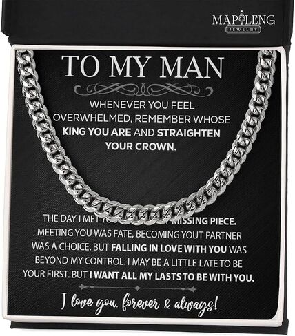 To My Man Necklaces Gift, Man Cuban Chain Necklace, Gifts For Men, To My Husband Necklace, Boyfriend Necklace, Husband Necklace For Him, Christmas Gifts For Men, Gift For Boyfriend Unique, Gift To Boyfriend, Chain For Boyfriend in Kuwait