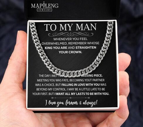 To My Man Necklaces Gift, Man Cuban Chain Necklace, Gifts For Men, To My Husband Necklace, Boyfriend Necklace, Husband Necklace For Him, Christmas Gifts For Men, Gift For Boyfriend Unique, Gift To Boyfriend, Chain For Boyfriend in Kuwait
