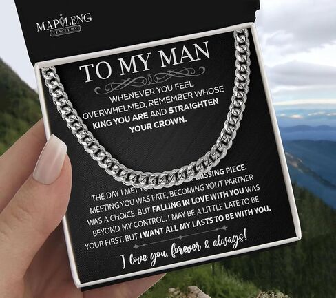 To My Man Necklaces Gift, Man Cuban Chain Necklace, Gifts For Men, To My Husband Necklace, Boyfriend Necklace, Husband Necklace For Him, Christmas Gifts For Men, Gift For Boyfriend Unique, Gift To Boyfriend, Chain For Boyfriend in Kuwait
