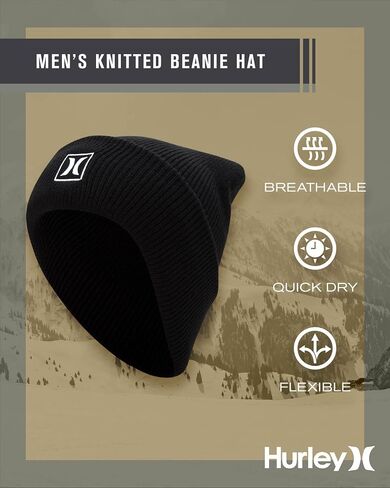 Hurley Men's Cuffed Beanie - Classic One-Sized Knitted Skull Cap Winter Beanie for Men - Stylish Logo Printed Mens Beanie Hat in Kuwait