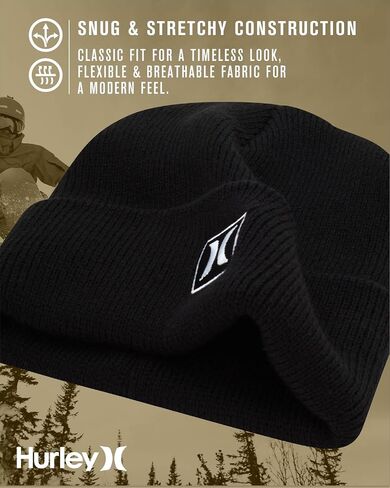 Hurley Men's Cuffed Beanie - Classic One-Sized Knitted Skull Cap Winter Beanie for Men - Stylish Logo Printed Mens Beanie Hat in Kuwait