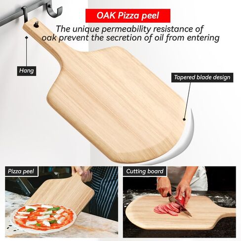 4 PCS Rectangle Pizza Stone Set, 15" Large Pizza Stone for Oven and Grill with Pizza Peel(OAK), Pizza Cutter & 10pcs Cooking Paper for Free, Baking Stone for Pizza, Bread in Kuwait