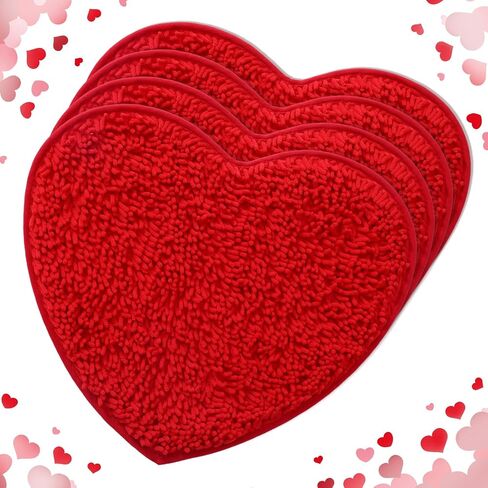 4 Pcs Valentine's Day Heart Shaped Rug Decorative Valentine Heart Door Mat 20 x 24 Inch Non Slip Washable Soft Fluffy Shower Mat Entrance Welcome Carpet for Home Living Room Bedroom Kitchen(Pink, Red) in Saudi Arabia