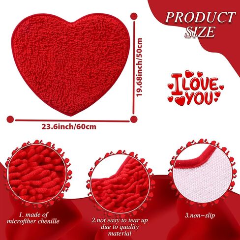 4 Pcs Valentine's Day Heart Shaped Rug Decorative Valentine Heart Door Mat 20 x 24 Inch Non Slip Washable Soft Fluffy Shower Mat Entrance Welcome Carpet for Home Living Room Bedroom Kitchen(Pink, Red) in Saudi Arabia