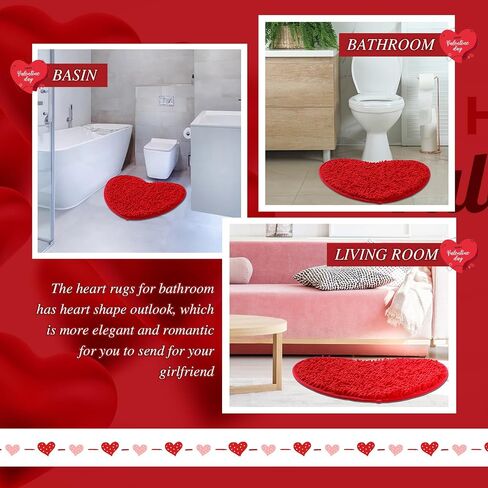 4 Pcs Valentine's Day Heart Shaped Rug Decorative Valentine Heart Door Mat 20 x 24 Inch Non Slip Washable Soft Fluffy Shower Mat Entrance Welcome Carpet for Home Living Room Bedroom Kitchen(Pink, Red) in Saudi Arabia