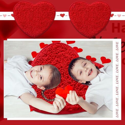 4 Pcs Valentine's Day Heart Shaped Rug Decorative Valentine Heart Door Mat 20 x 24 Inch Non Slip Washable Soft Fluffy Shower Mat Entrance Welcome Carpet for Home Living Room Bedroom Kitchen(Pink, Red) in Saudi Arabia