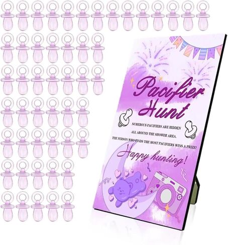 Baby Shower Games, Baby Shower Decorations, 1 Baby Pacifier Hunt Sign and 50 Acrylic Pacifiers for Gender Reveal Games (Green) in Saudi Arabia