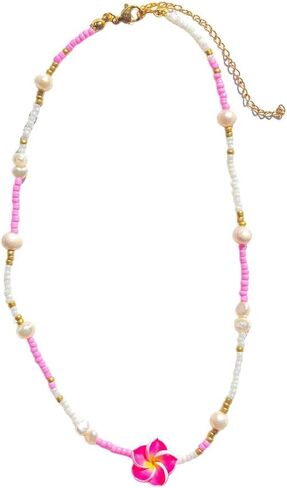 Pingyongchang Hawaiian Plumeria Beads Choker Necklace Bohemian Flower Handmade Beaded Choker Necklace for Women Summer Beach Necklace Holiday Vacation Party Jewelry Gift in Saudi Arabia