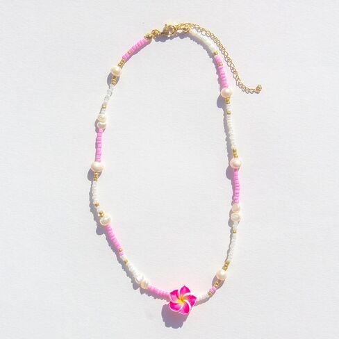 Pingyongchang Hawaiian Plumeria Beads Choker Necklace Bohemian Flower Handmade Beaded Choker Necklace for Women Summer Beach Necklace Holiday Vacation Party Jewelry Gift in Saudi Arabia