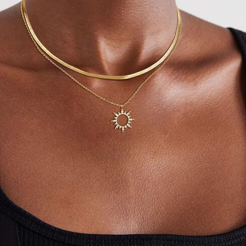Gold Necklace for Women Layered Necklaces Dainty Pendant Choker Chain Necklace Stack 14K Gold Herringbone Necklaces for Women Trendy Gold Jewelry in Saudi Arabia