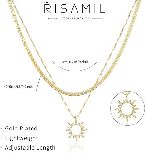 Gold Necklace for Women Layered Necklaces Dainty Pendant Choker Chain Necklace Stack 14K Gold Herringbone Necklaces for Women Trendy Gold Jewelry in Saudi Arabia
