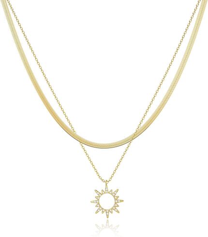 Gold Necklace for Women Layered Necklaces Dainty Pendant Choker Chain Necklace Stack 14K Gold Herringbone Necklaces for Women Trendy Gold Jewelry in Saudi Arabia