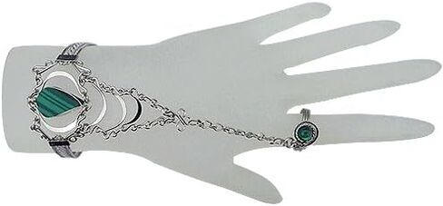 Mia Jewel Shop Teardrop Gemstone Healing Crystal Cabochon Silver Metal Cuff Harem Slave Bracelet with Adjustable Ring - Womens Fashion Handmade Jewelry Boho Accessories in Saudi Arabia