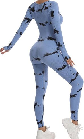 JBT Women Tie Dye Long Sleeve Ribbed Bodycon Romper Fitted One Piece Jumpsuit Seamless Stretch Casual Bodysuit in Saudi Arabia