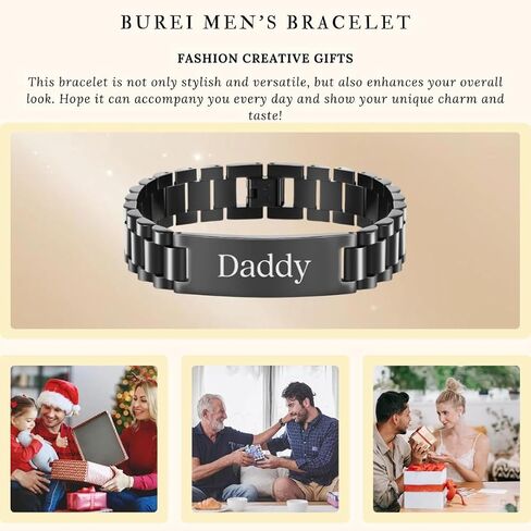 BUREI Men Watch Band Stainless Steel Link Bracelet Personalized Jewelry Gift for Men DAD Father Husband Boyfriend in Saudi Arabia