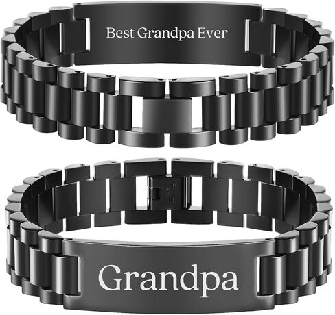 BUREI Men Watch Band Stainless Steel Link Bracelet Personalized Jewelry Gift for Men DAD Father Husband Boyfriend in Saudi Arabia