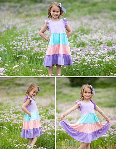 Arshiner Girl's Summer Dresses Ruffle Sleeve Tiered Swing Midi Casual Sundress with Pockets in Kuwait