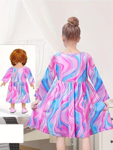 Bow Dream 2 Pack Girls Cute Cartoon Dresses for Girls Party Birthday Long Sleeve Kids Clothes in Kuwait