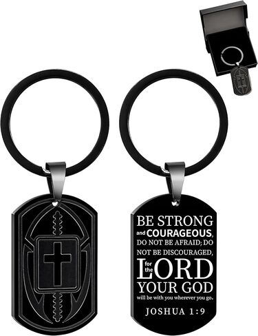 Cross with Sports Initial J Keychains for Men Box, Bible Verse Stainless Steel Mens Keychain, Mens Accessories Gift in Saudi Arabia