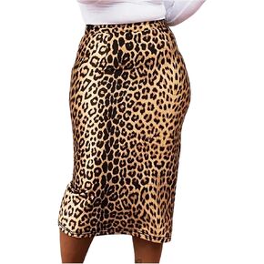 SOLY HUX Women's Plus Size Leopard Print Skirt Split Back High Waisted Bodycon Midi Skirts