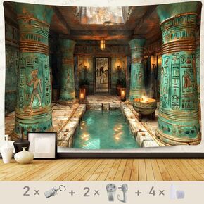 F-FUN SOUL Egyptian Temple Tapestry Ancient Mysterious Hieroglyphic Wall Hanging Tapestry for Home Living Room Bedroom Dorm Decor 80x60 inches GTOKFS0699