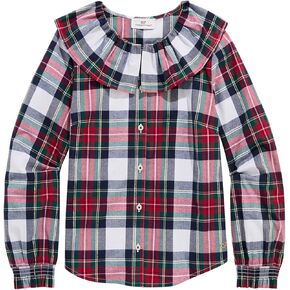 vineyard vines Girls' Ruffle Neck Poplin Shirt