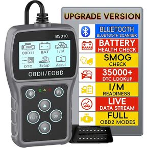 Bluetooth OBD2 Scanner Diagnostic Tool Upgraded Ver. of AD310/ MS309/MS310 3-in-1 Car Engine Fault Code Reader and Clear Error Codes and Battery Tester Reset for Car All OBDII 9 Protocols Since 1996