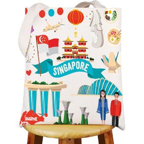 WZMPA Singapore Reusable Shoulder Bag Singapore Journey Gift Singapore Tour Tote Bag For Singapore Trip