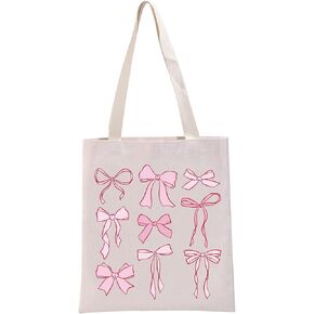 G2TUP Pink Bows Lover Gift Pink Bows Tote Bag pink Ribbon Handbag Trendy Aesthetic Gift Coquette Bows Gift