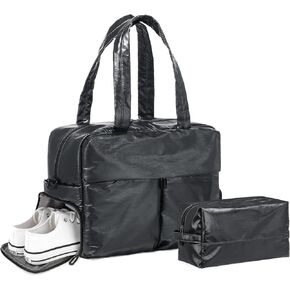Travel Duffel Bag for Women, 30L Weekender Bag, Gym Bag with Shoes Compartment, Carry on Overnight Bag with Toiletry Bag for Travel Trip Camping, Silver