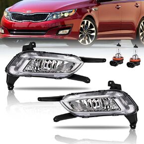 Front Bumper Fog Lights for 2014-2015 Kia Optima, Optima Clear Fog Lamp & Bezels Assembly, Chrome Housing #922012T550, 2 PCS