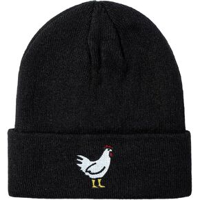 Chicken Beanie Chicken Gifts for Chicken Lovers Chicken Embroidered Knit Hats for Women Men Black