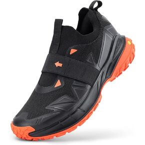 FitVille Men Wide Hiking Shoes Slip On Walking Shoes Outdoor Trekking Trail Sneakers with Arch Support Hands-Free Hiking Running Shoes for All-Terrain | Slip Resistant