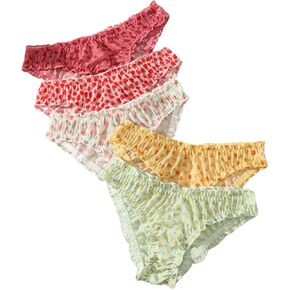 GORGLITTER Women's 5pack Floral Print Low Rise Panty Set Frill Trim Textured Soft Underwear