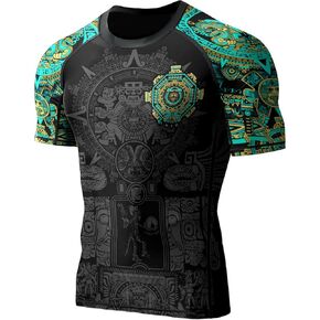 HYPEWAVE Aztec Tattoo Stretchable Fabric Mens Compression Shirt, Rash Guard, Rash Guard Jiu Jitsu Short Sleeve