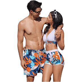 MakeMeChic Men's Tropical Print Swim Trunk Summer Casual Drawstring Beach Board Shorts