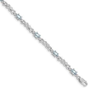 Avariah 14k White Gold Diamond and Aquamarine Bracelet - 7.25"