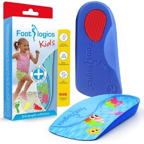 Fun Kids Orthotic Shoe Insoles with Arch Support for Children’s Heel Pain (Sever’s Disease), Growing Pains, Flat Feet - Children’s, Pair (Toddler 5-7, 3/4 Length - Blue)