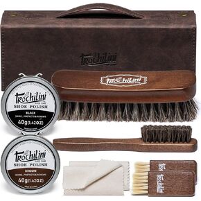 Shoe Polish Kit Care Set 9PCS Travel-Friendly Shoe Shine Set with Black Brown Shoe Polish for Leather Boot Included Shoes Brush Kit Shoe Crease Protector
