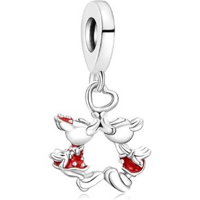 S925 Silver Charm for Bracelet Necklace Sterling Silver Dangles Kissing for Women