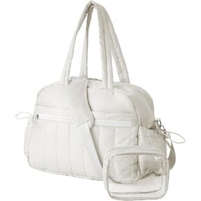 Gym Bag for Women with Wet Pocket, Travel Duffle Bag with Clear Makeup Bag, Carry on bag Weekender Bags Water Resistant Overnight Bag Organizer Duffel Bag for Yoga Travel,White