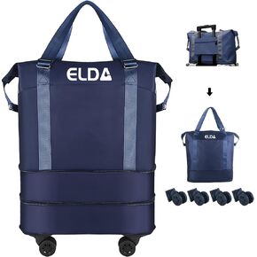 ELDA Foldable Duffle Bag Rolling for Men Women Carry on Expandable Luggage with Detachable Wheel, Trolley Sleeve for Weekend