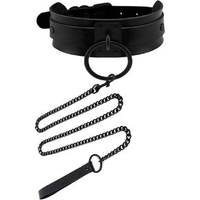 Woman's Gothic Punk Collar With Leash Chain,Soft PU Leather Choker Cosplay Sexy Neck Jewelries Night Club Accessories