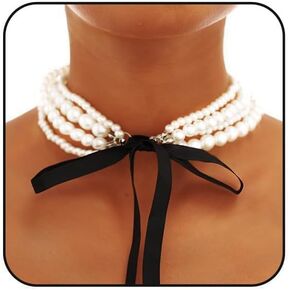 Pearl Velvet Choker Necklace Elegant Necklace Ribbon Bow Long Black Velvet Choker Birthday Party Jewelry for Women