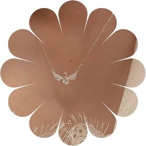 Vintage Crystal Heart Necklace Rhinestone Angel Wing Pendant Necklace Sparkly Cz Wing Choker Necklace Silver Heart Love Necklace Jewelry for Women