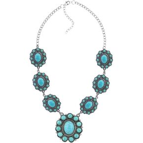 COLORFUL BLING Boho Imitation Turquoise Collar Bib Necklace Blue Stone Beads Strand Pendant Choker Necklaces for Women Bohemian Turquoise Jewelry