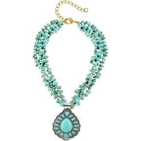 COLORFUL BLING Boho Imitation Turquoise Collar Bib Necklace Blue Stone Beads Strand Pendant Choker Necklaces for Women Bohemian Turquoise Jewelry