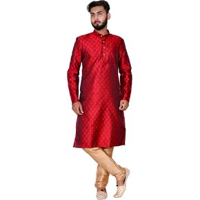 Mens maroon Jacquard Silk kurta pyjama ethnic traditional wear Indian party suit kurta men