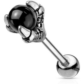 Pierced Owl 16GA Stainless Steel Dragon Claw and Black Orb Barbell Stud