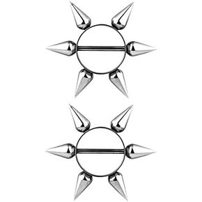 Pierced Owl 14GA Stainless Steel Long Spikes Nipple Shields, Sold as Pair